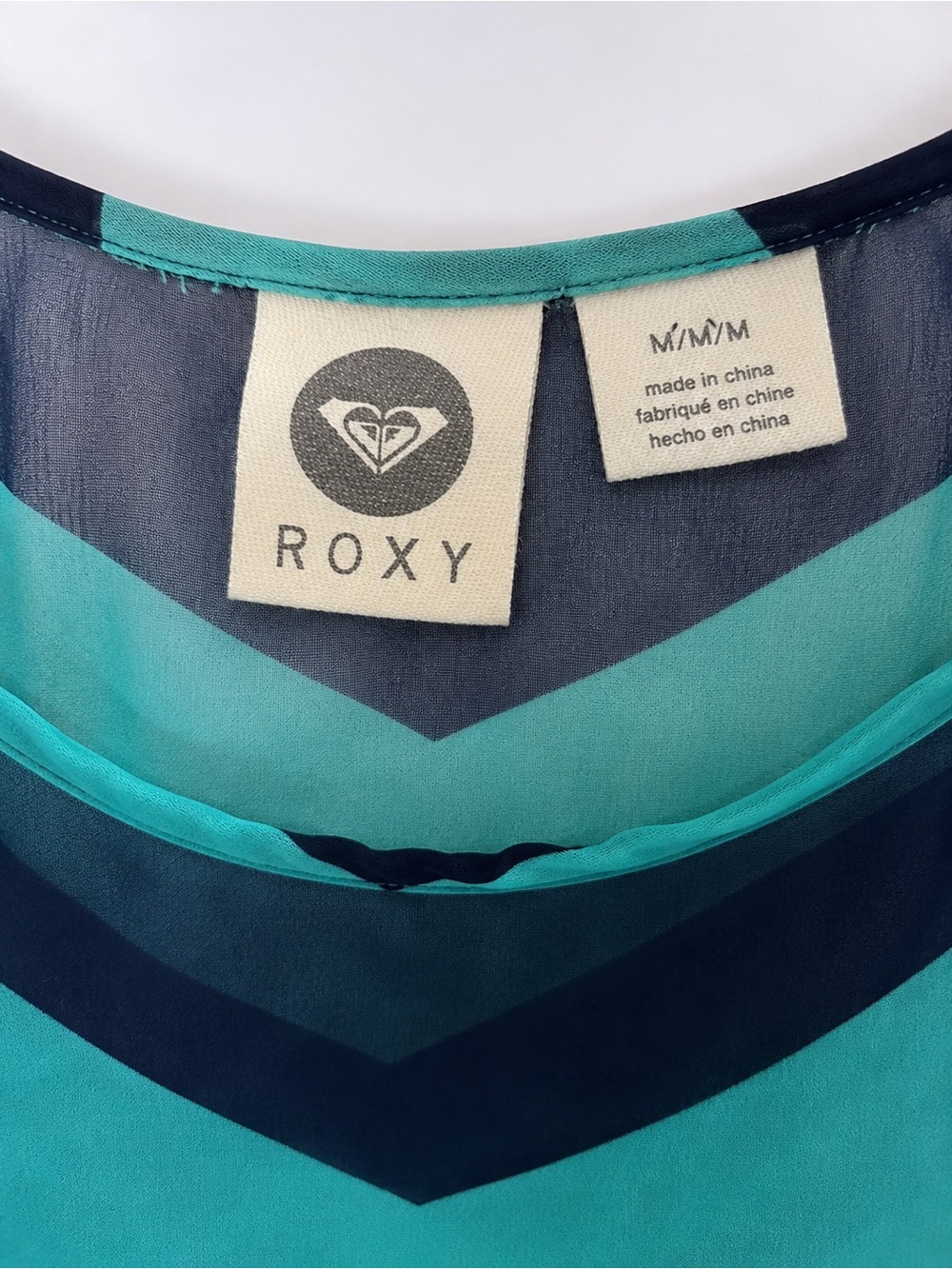 Roxy Chevron Stripe Sheer Dress with Slip | Size Medium - Picture 2 of 2
